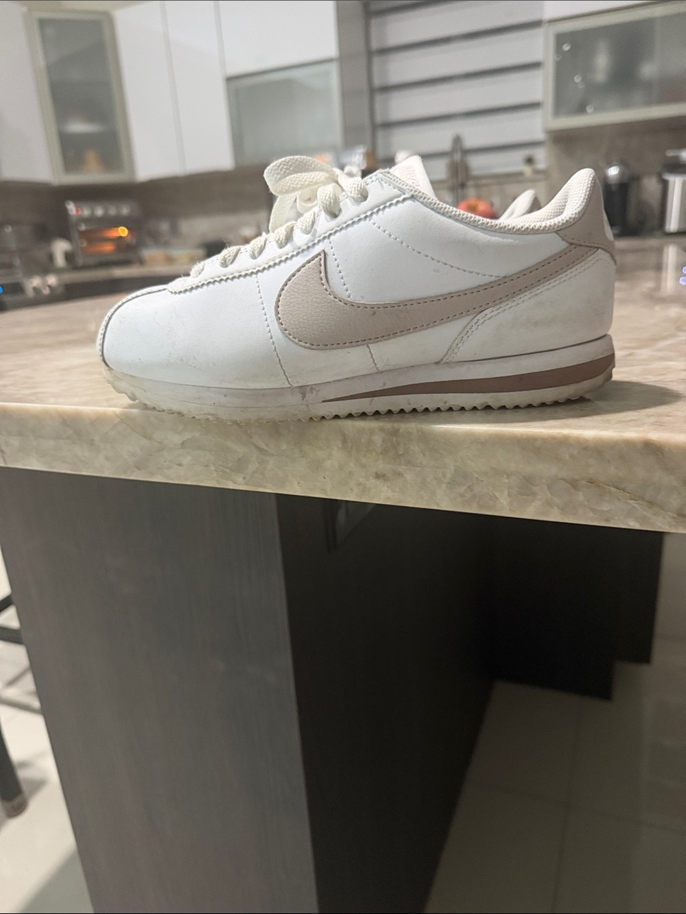 Nike Women’s Cortez Sneakers - White with Beige Swoosh